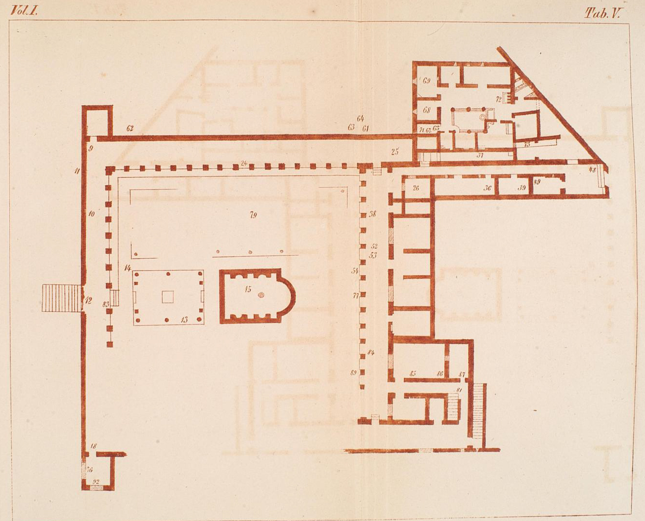Villa of Diomedes. Plan of lower floor and garden by F. la Vega showing find locations reported in PAH.

See Fiorelli G., 1860. Pompeianarum antiquitatum historia, Vol. 1: 1748 to 1818, Naples, Tab. V, pp. 118-133, p. 156-160, p. 276-280. 